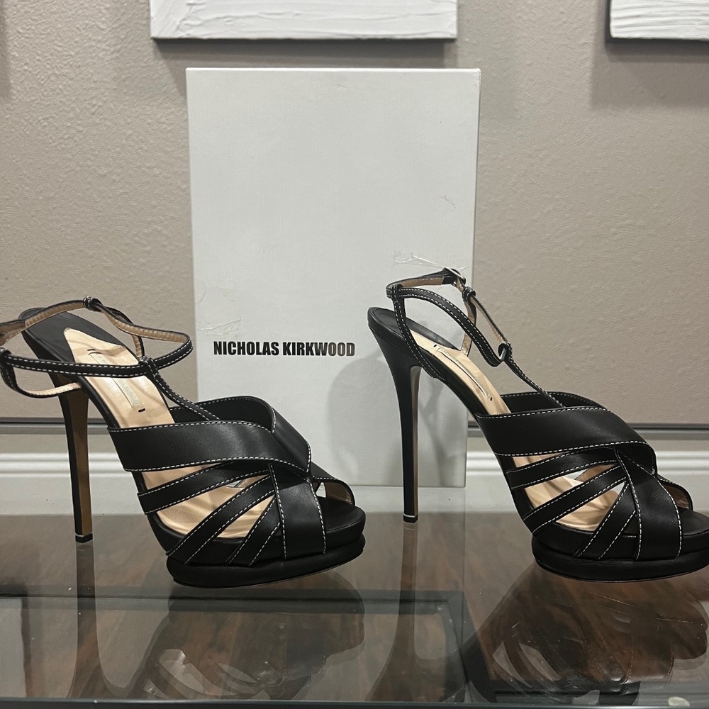 Nicholas Kirkwood Black Ankle Strap Platform Sandal